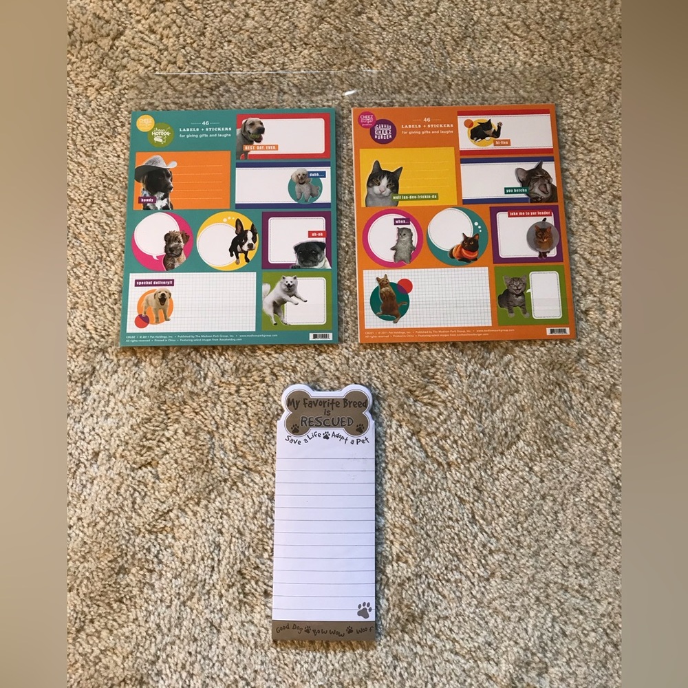 Rescue Dog Cat Pet Paw print Notepad Labels Stickers